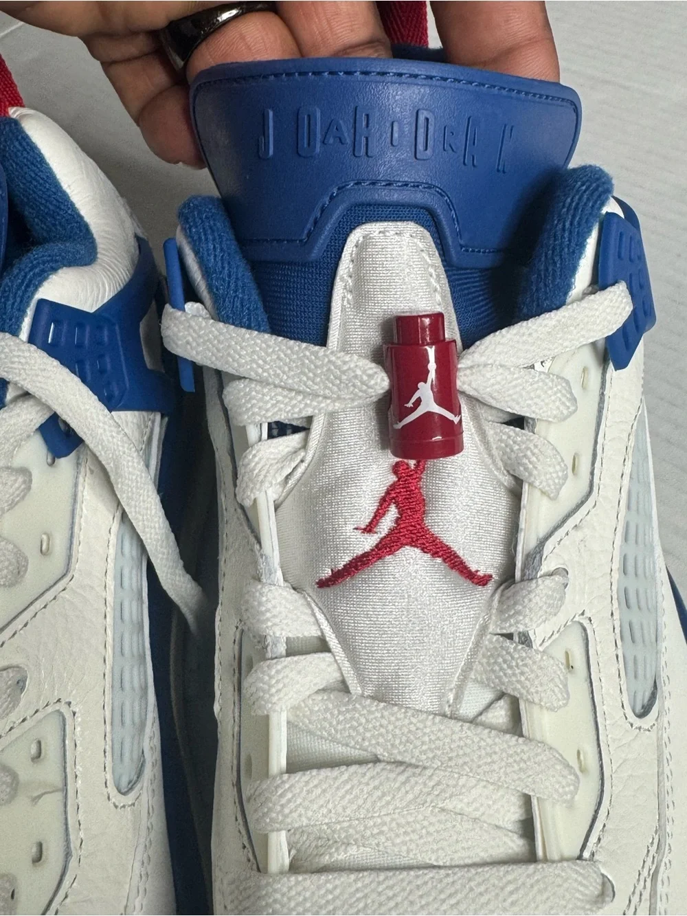 Jordan White Blue Red Retro Athletic Sneakers
